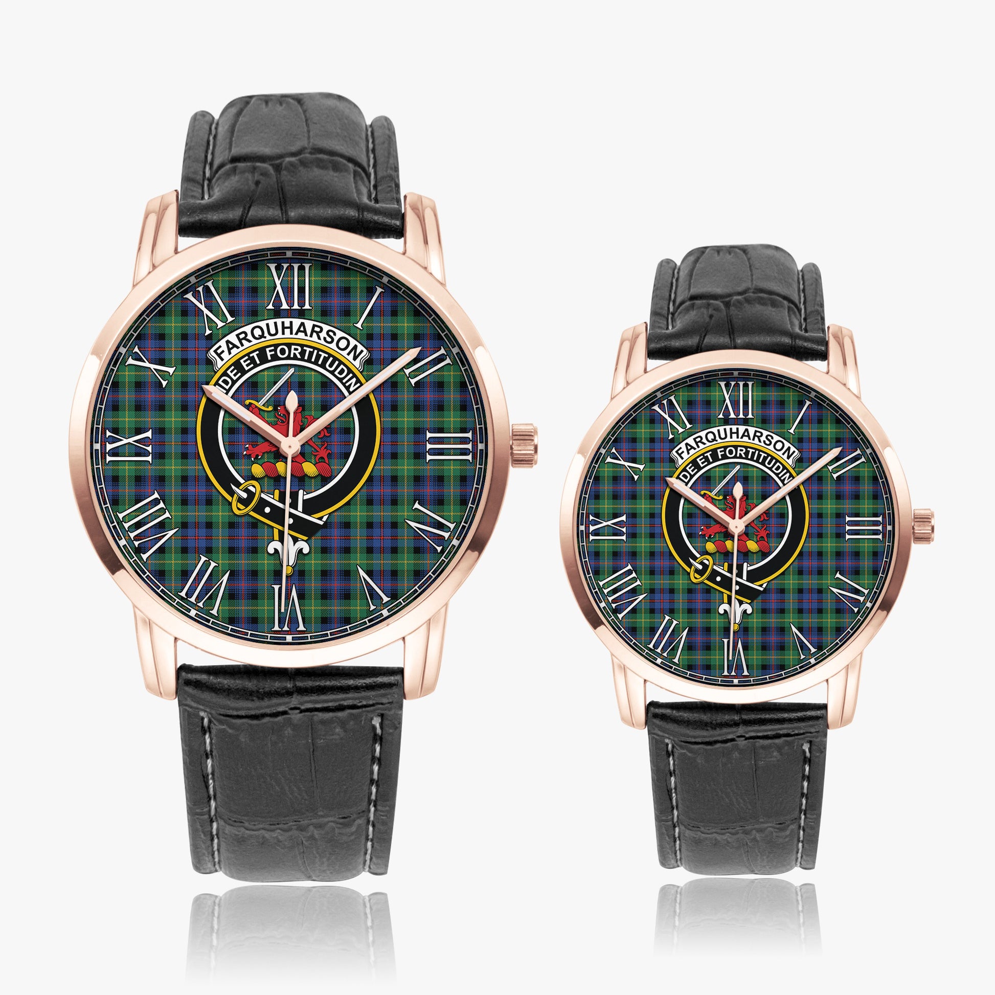 Farquharson Ancient Tartan Family Crest Leather Strap Quartz Watch - Tartanvibesclothing