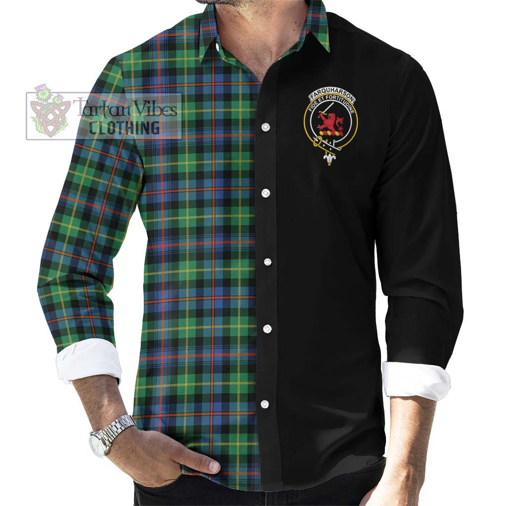 Farquharson Ancient Tartan Long Sleeve Button Shirt with Family Crest and Half Of Me Style - Tartanvibesclothing Shop