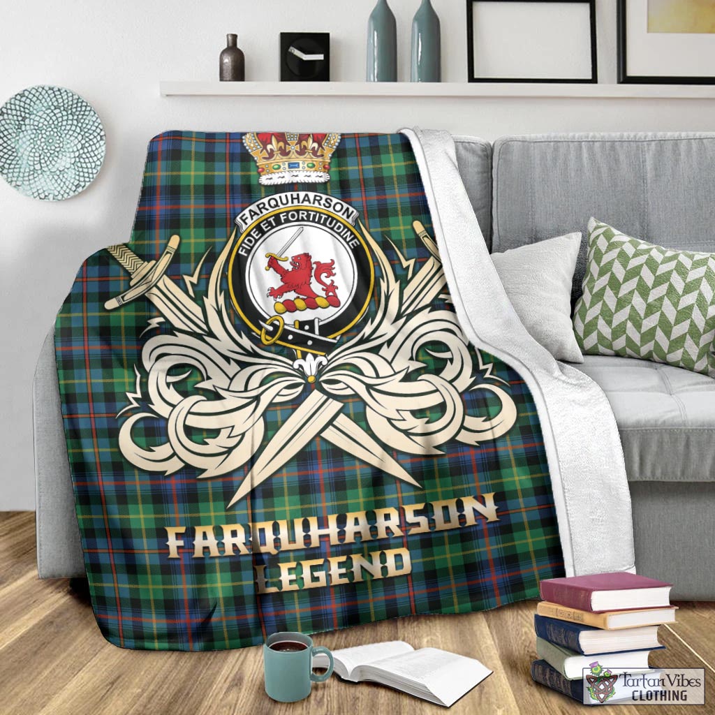 Tartan Vibes Clothing Farquharson Ancient Tartan Blanket with Clan Crest and the Golden Sword of Courageous Legacy