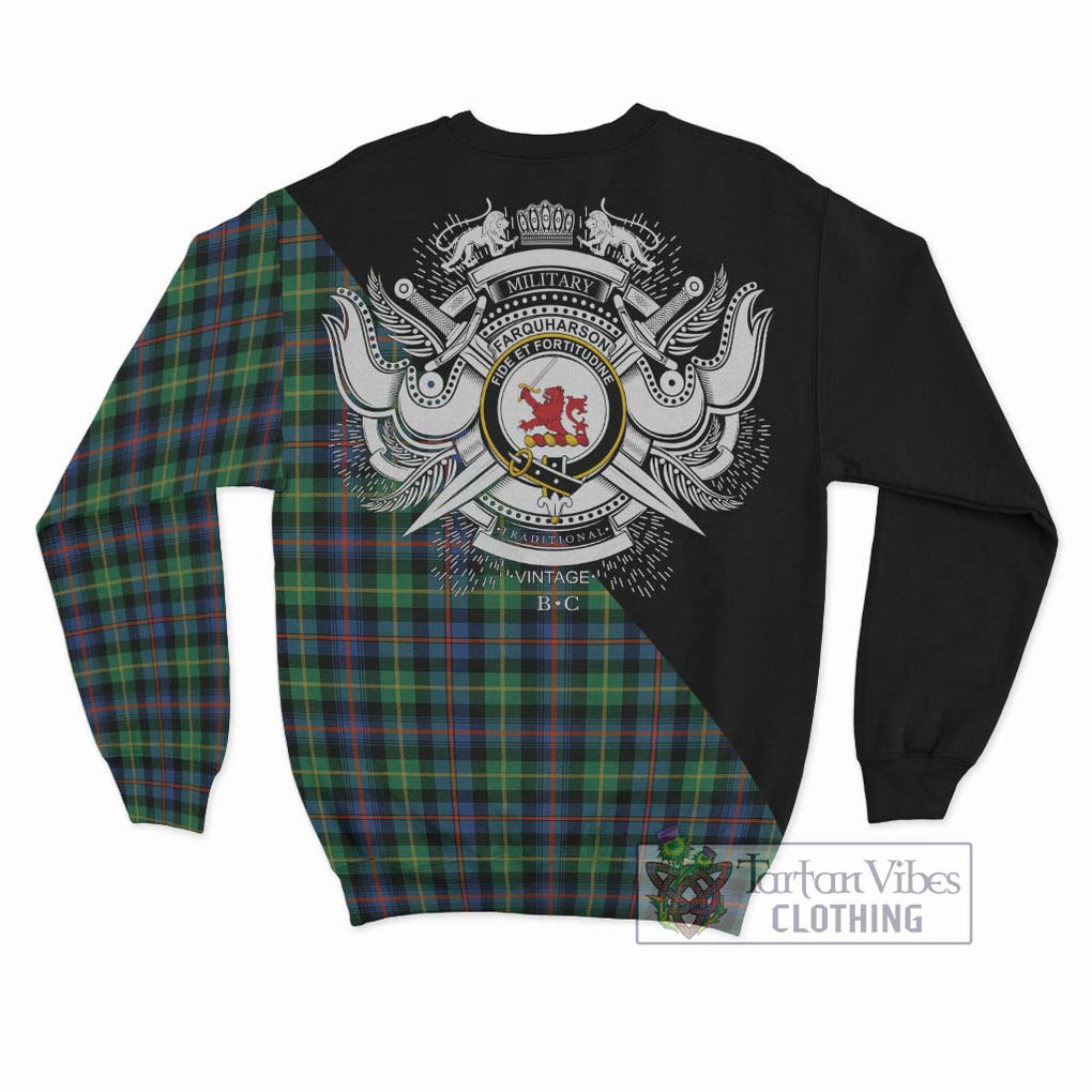 Farquharson Ancient Tartan Sweatshirt with Family Crest and Military Logo Style - Tartanvibesclothing Shop