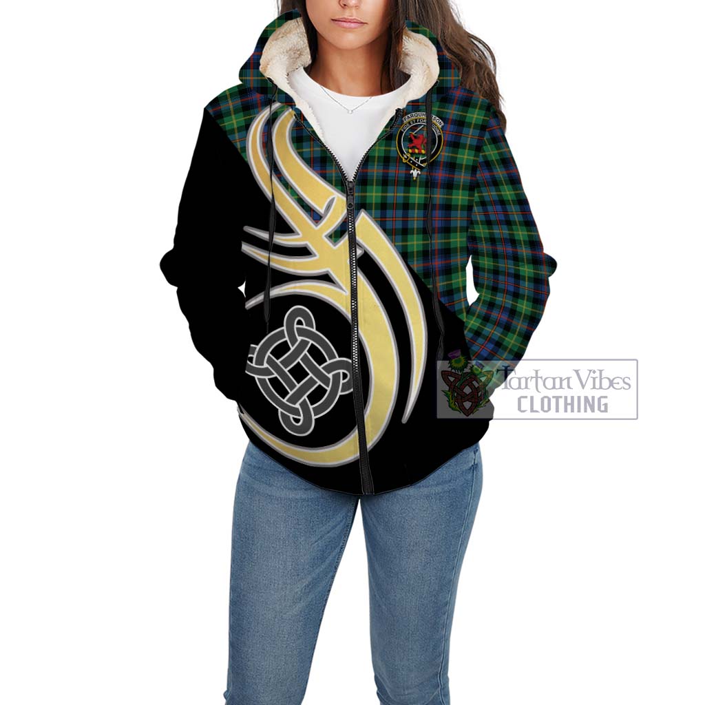 Farquharson Ancient Tartan Sherpa Hoodie with Family Crest and Celtic Symbol Style Unisex - Tartan Vibes Clothing