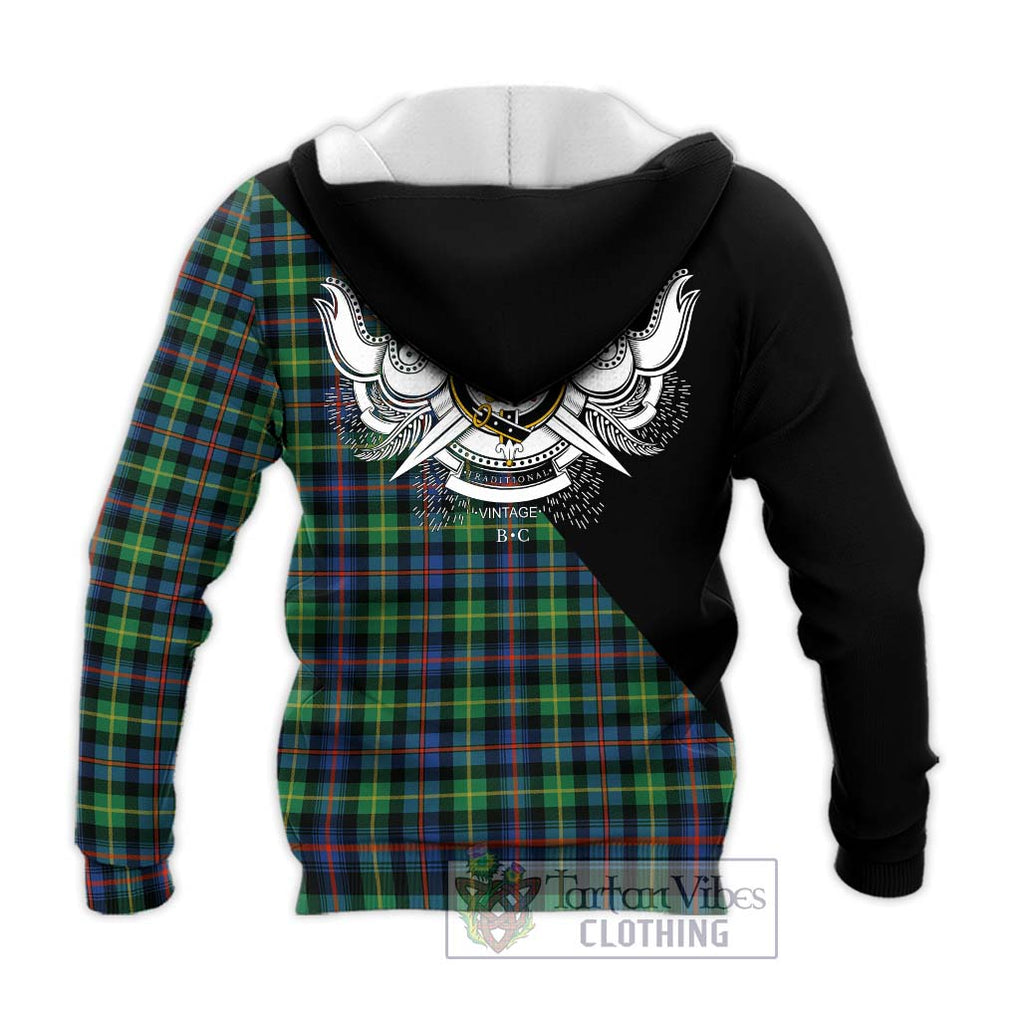 Farquharson Ancient Tartan Knitted Hoodie with Family Crest and Military Logo Style - Tartanvibesclothing Shop