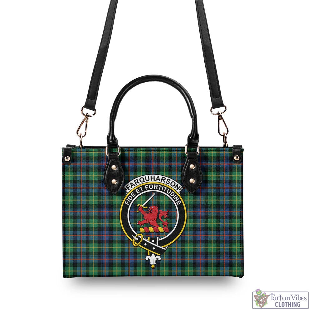 Tartan Vibes Clothing Farquharson Ancient Tartan Luxury Leather Handbags with Family Crest