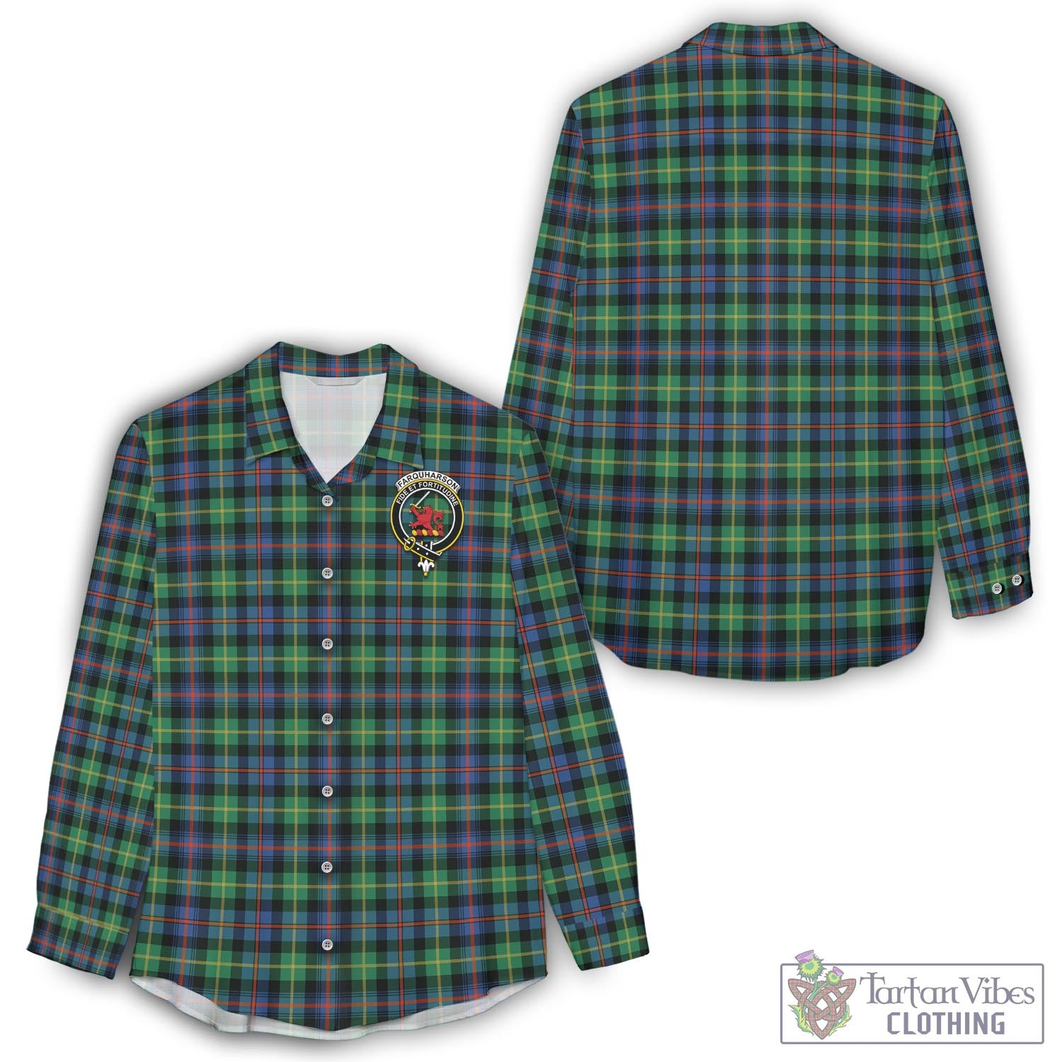 Tartan Vibes Clothing Farquharson Ancient Tartan Womens Casual Shirt with Family Crest