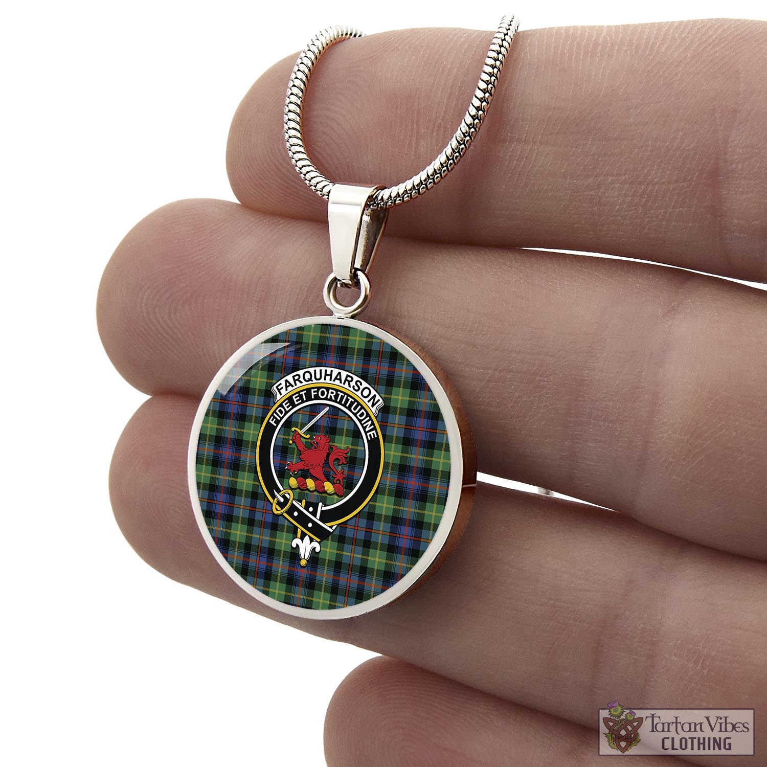 Tartan Vibes Clothing Farquharson Ancient Tartan Circle Necklace with Family Crest