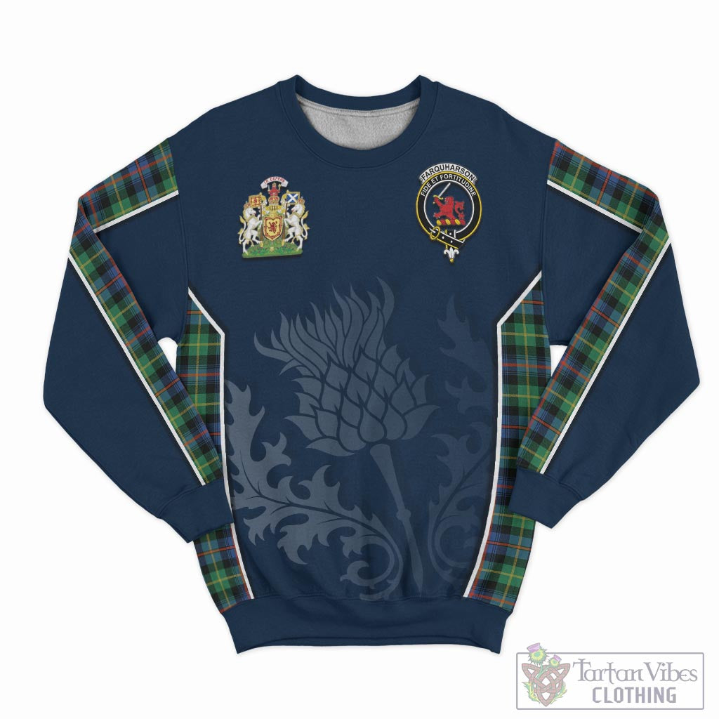 Tartan Vibes Clothing Farquharson Ancient Tartan Sweatshirt with Family Crest and Scottish Thistle Vibes Sport Style