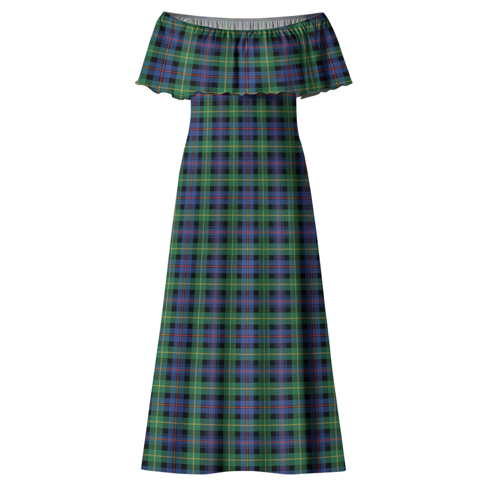 Farquharson Ancient Tartan Off Shoulder Long Dress - Tartanvibesclothing