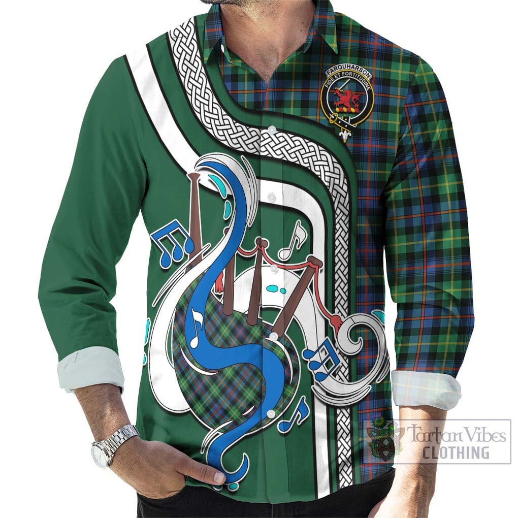 Farquharson Ancient Tartan Long Sleeve Button Shirt with Epic Bagpipe Style - Tartanvibesclothing Shop