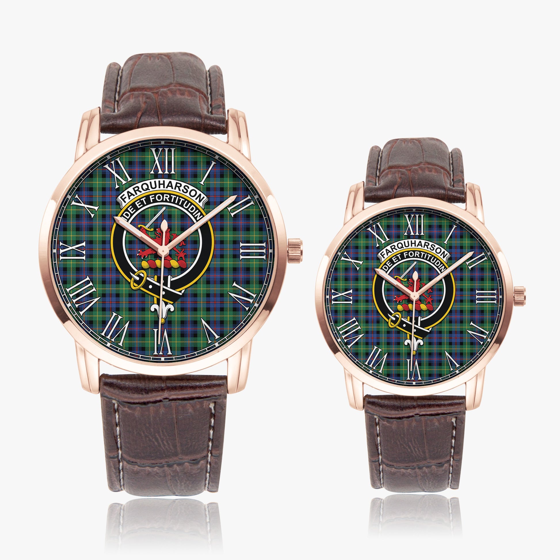 Farquharson Ancient Tartan Family Crest Leather Strap Quartz Watch - Tartanvibesclothing