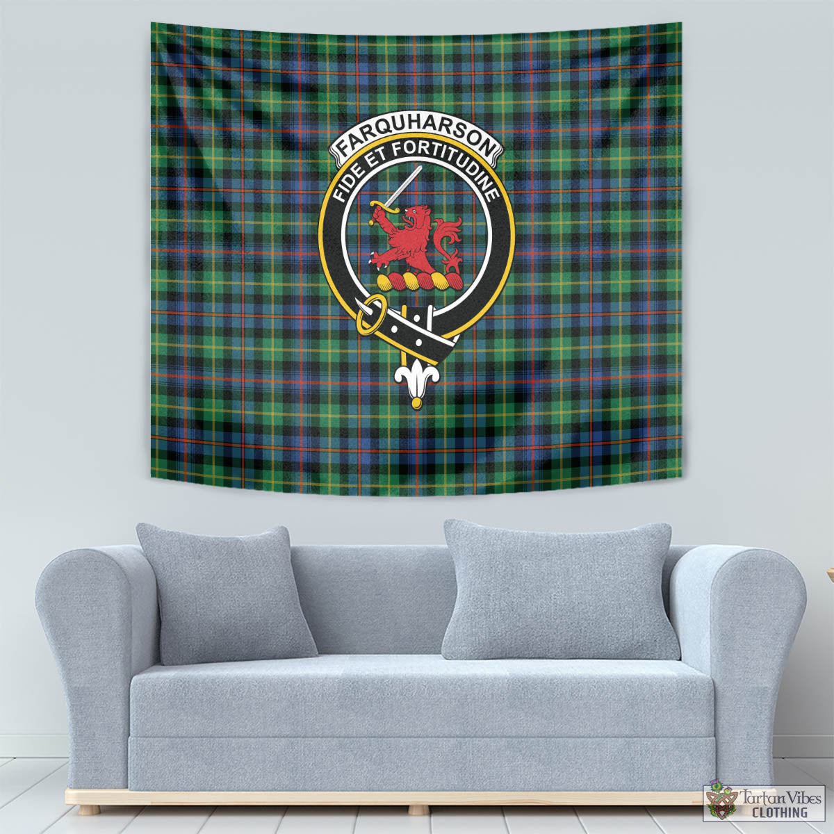 Tartan Vibes Clothing Farquharson Ancient Tartan Tapestry Wall Hanging and Home Decor for Room with Family Crest