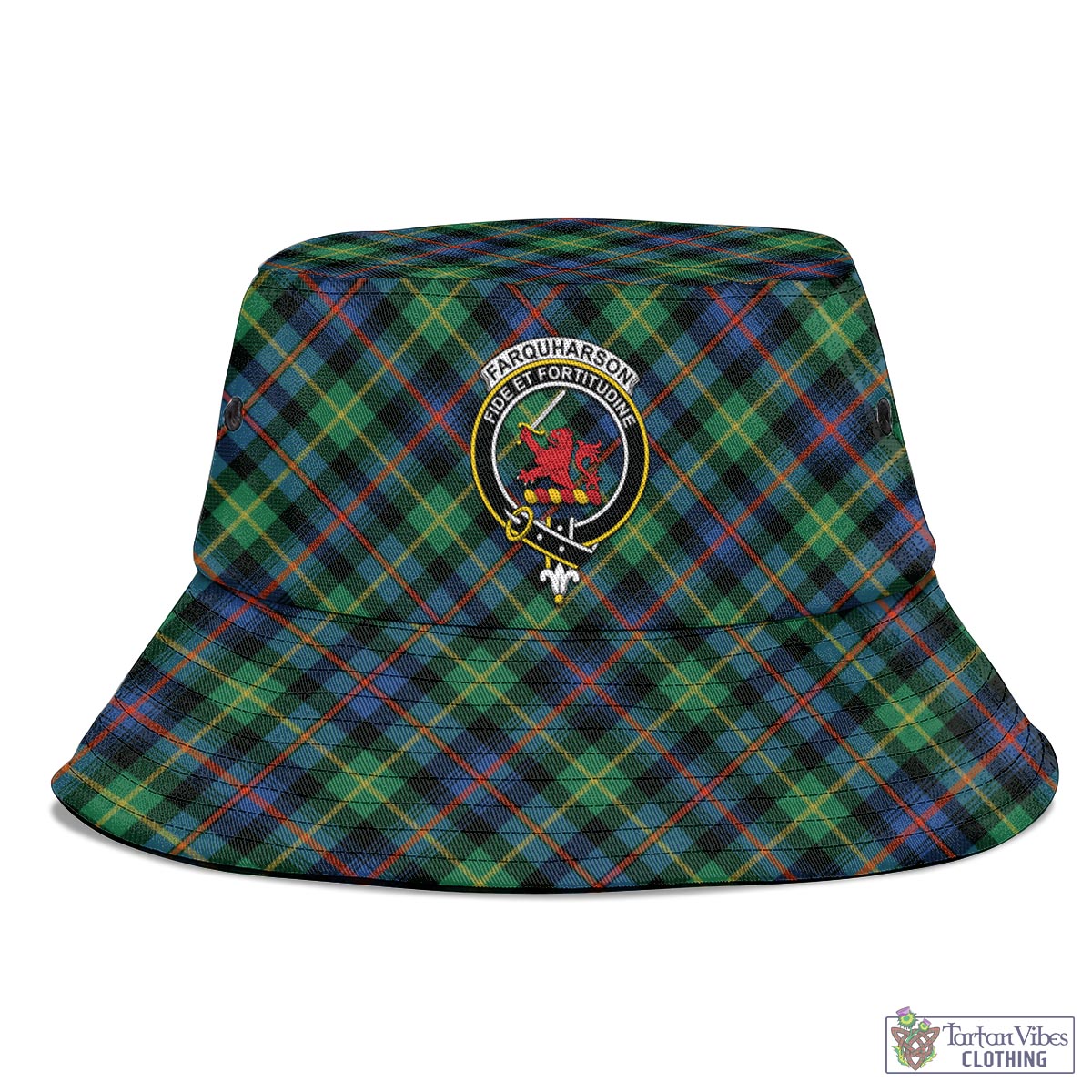 Tartan Vibes Clothing Farquharson Ancient Tartan Bucket Hat with Family Crest