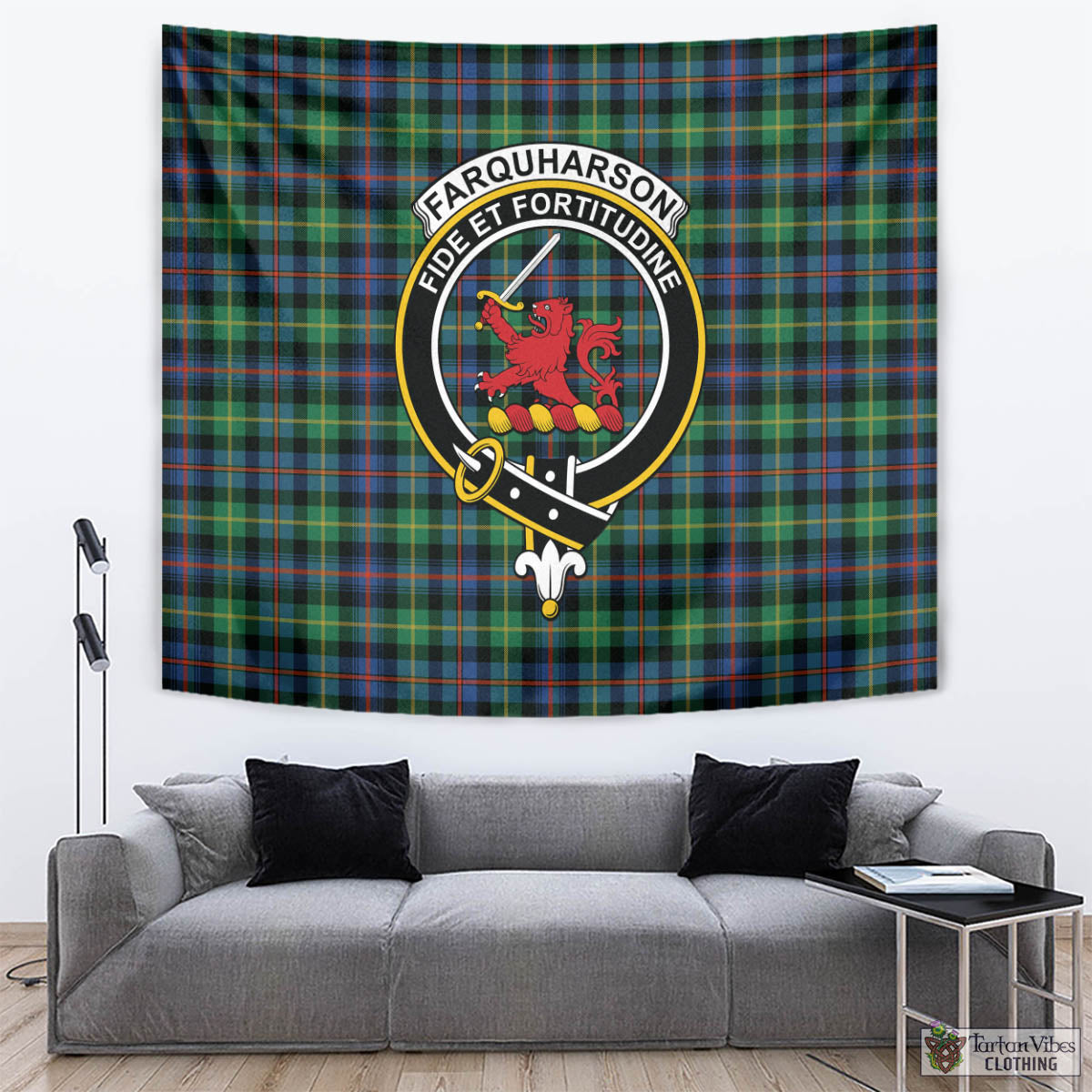 Tartan Vibes Clothing Farquharson Ancient Tartan Tapestry Wall Hanging and Home Decor for Room with Family Crest