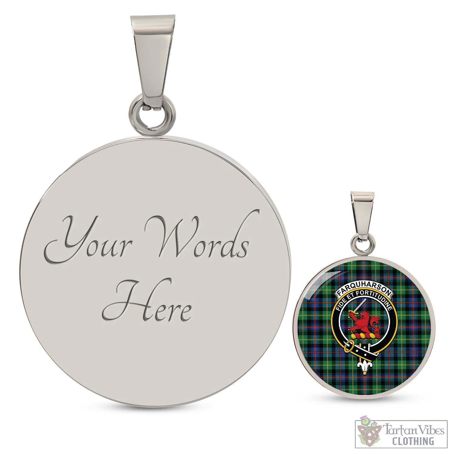 Tartan Vibes Clothing Farquharson Ancient Tartan Circle Necklace with Family Crest