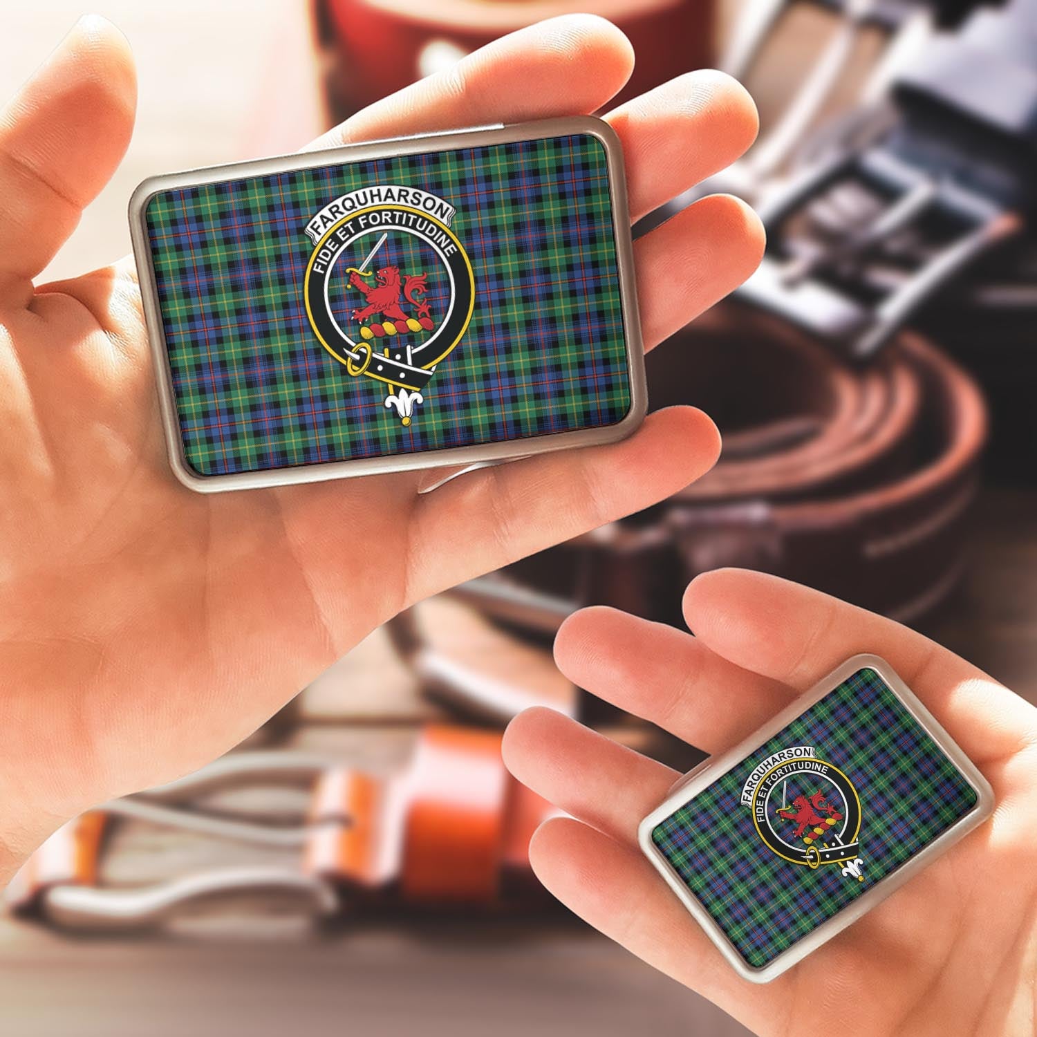 Farquharson Ancient Tartan Belt Buckles with Family Crest - Tartan Vibes Clothing