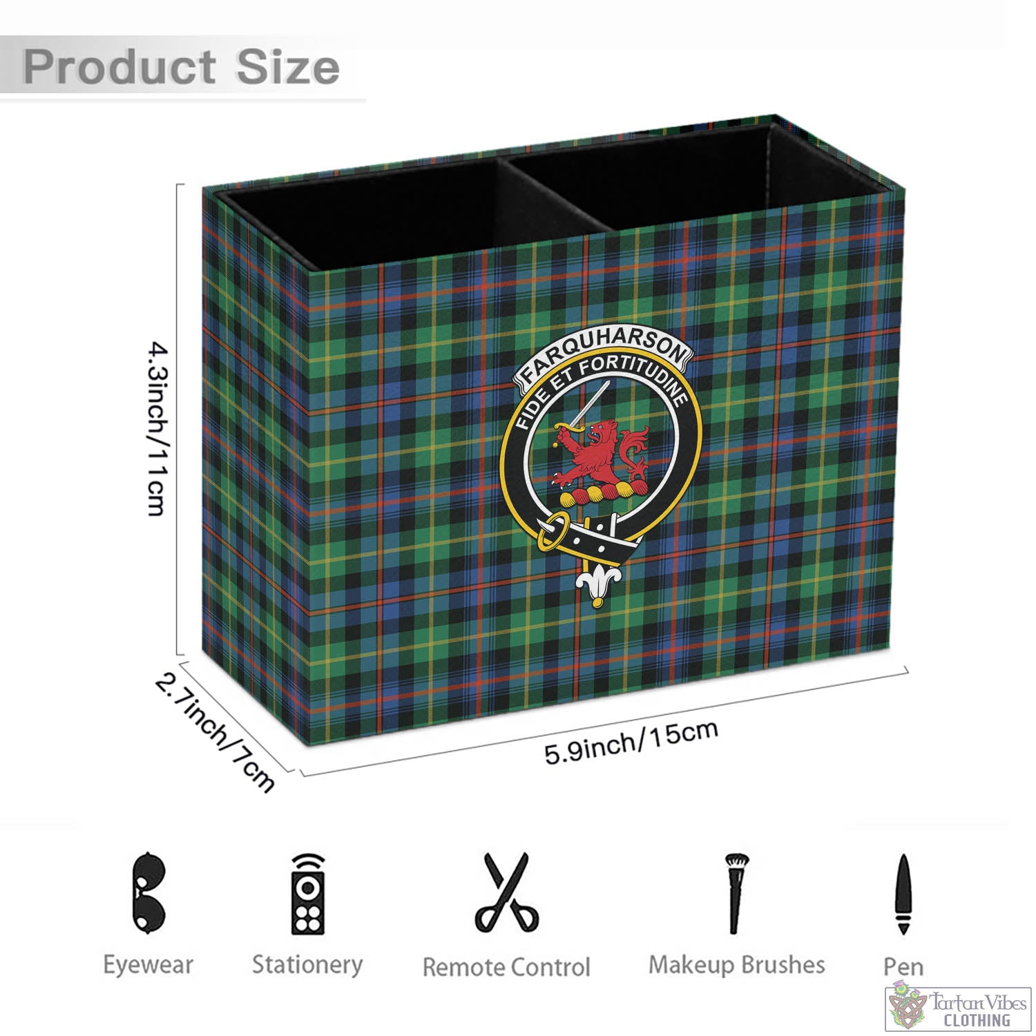 Tartan Vibes Clothing Farquharson Ancient Tartan Pen Holder with Family Crest