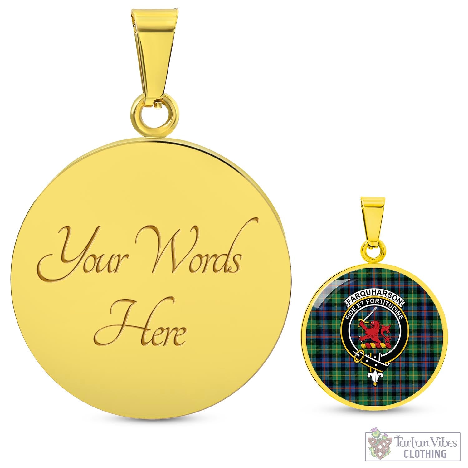 Tartan Vibes Clothing Farquharson Ancient Tartan Circle Necklace with Family Crest