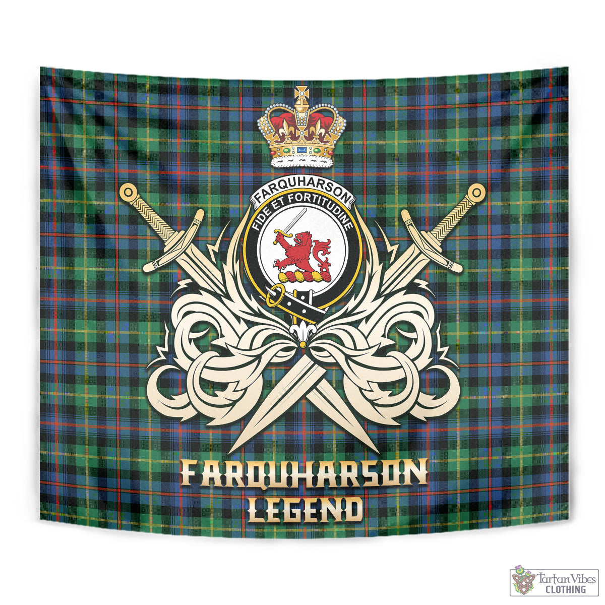 Tartan Vibes Clothing Farquharson Ancient Tartan Tapestry with Clan Crest and the Golden Sword of Courageous Legacy