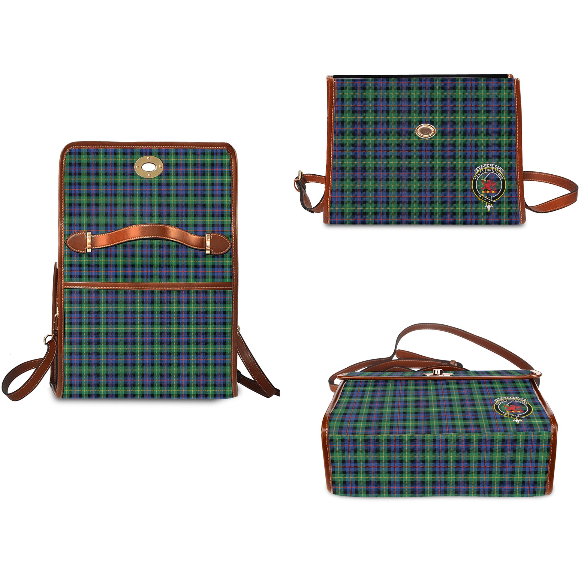 farquharson-ancient-tartan-leather-strap-waterproof-canvas-bag-with-family-crest
