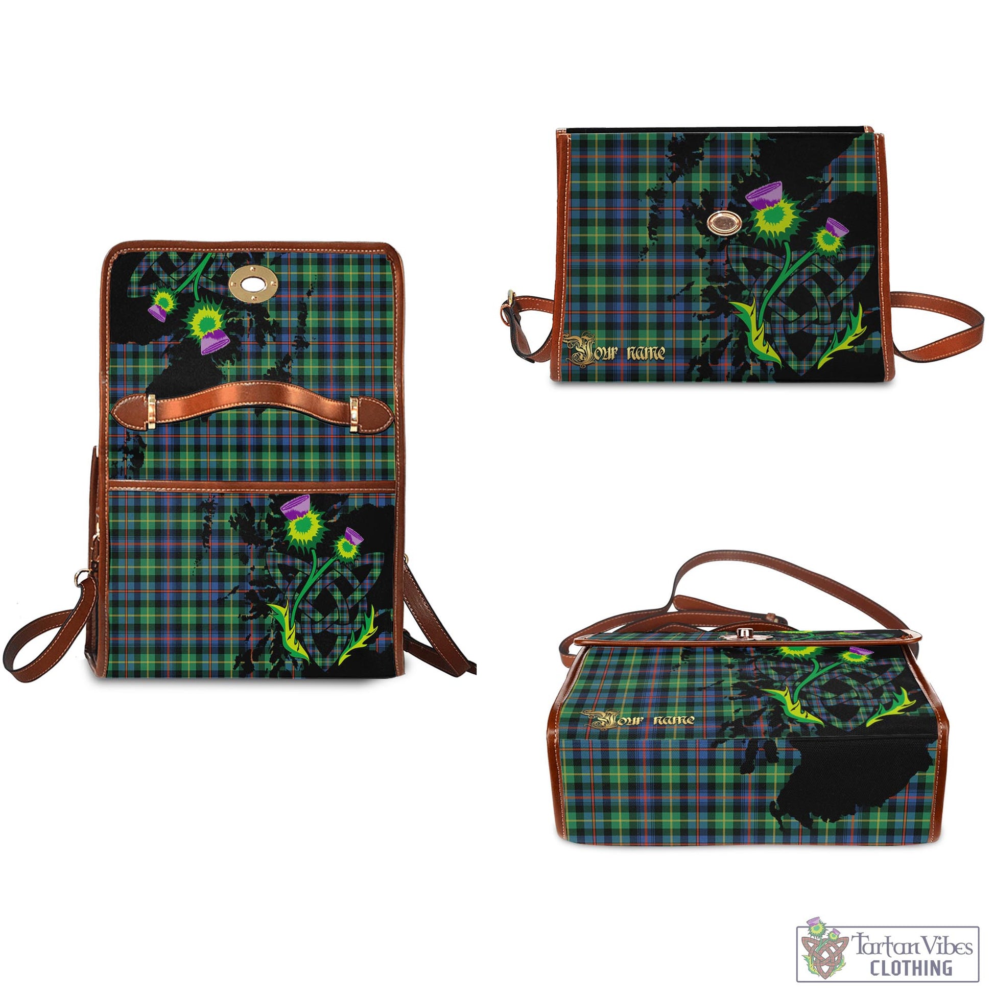 Tartan Vibes Clothing Farquharson Ancient Tartan Waterproof Canvas Bag with Scotland Map and Thistle Celtic Accents