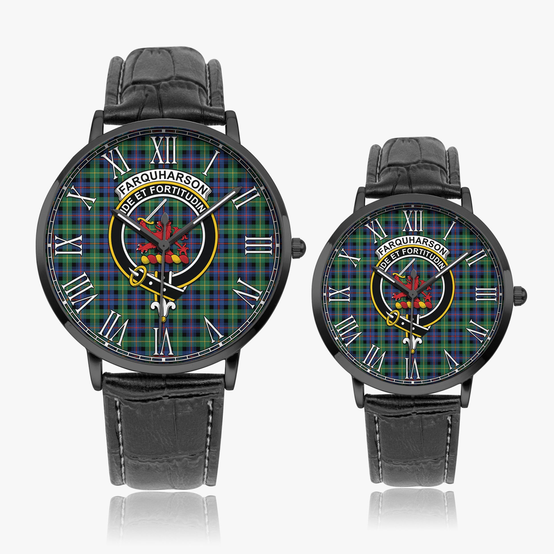 Farquharson Ancient Tartan Family Crest Leather Strap Quartz Watch - Tartanvibesclothing