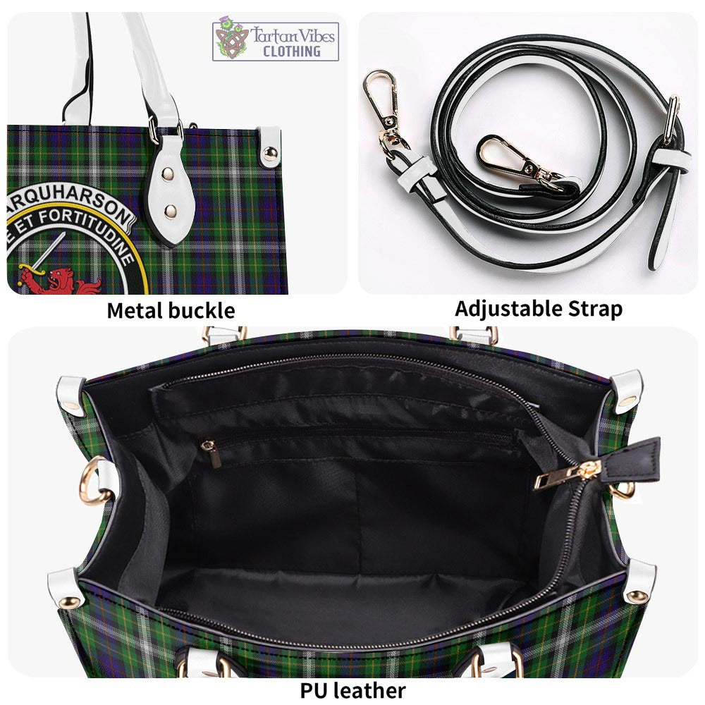 Tartan Vibes Clothing Farquharson Dress Tartan Luxury Leather Handbags with Family Crest