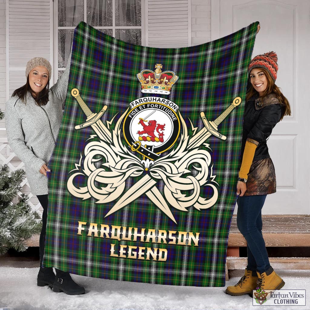 Tartan Vibes Clothing Farquharson Dress Tartan Blanket with Clan Crest and the Golden Sword of Courageous Legacy