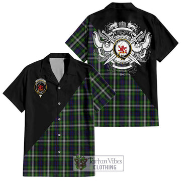 Farquharson Dress Tartan Short Sleeve Button Shirt with Family Crest and Military Logo Style