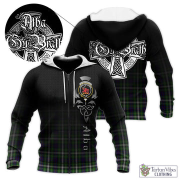 Farquharson Dress Tartan Knitted Hoodie Featuring Alba Gu Brath Family Crest Celtic Inspired