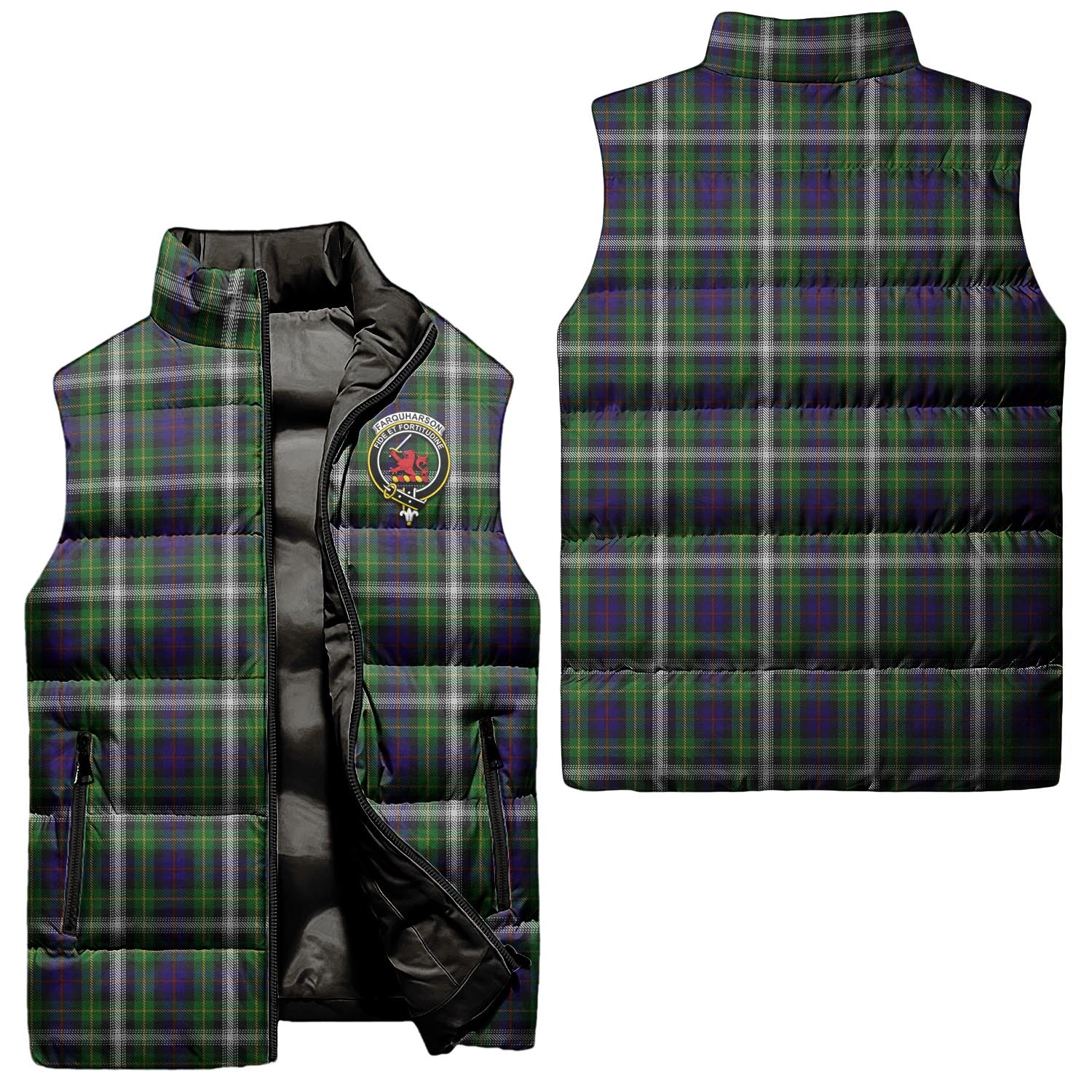 Farquharson Dress Tartan Sleeveless Puffer Jacket with Family Crest Unisex - Tartanvibesclothing