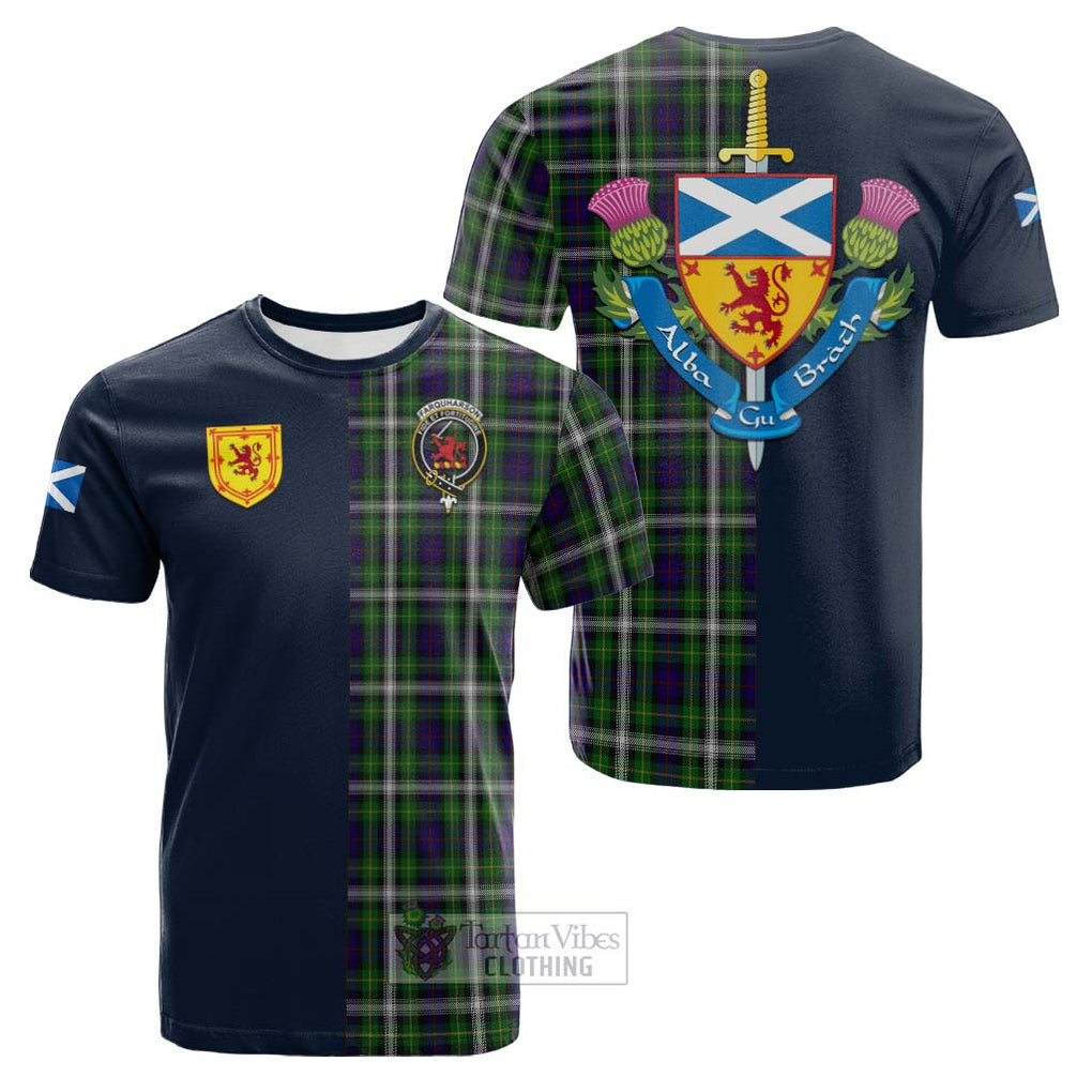 Tartan Vibes Clothing Farquharson Dress Tartan Cotton T-shirt with Scottish Lion Royal Arm Half Style