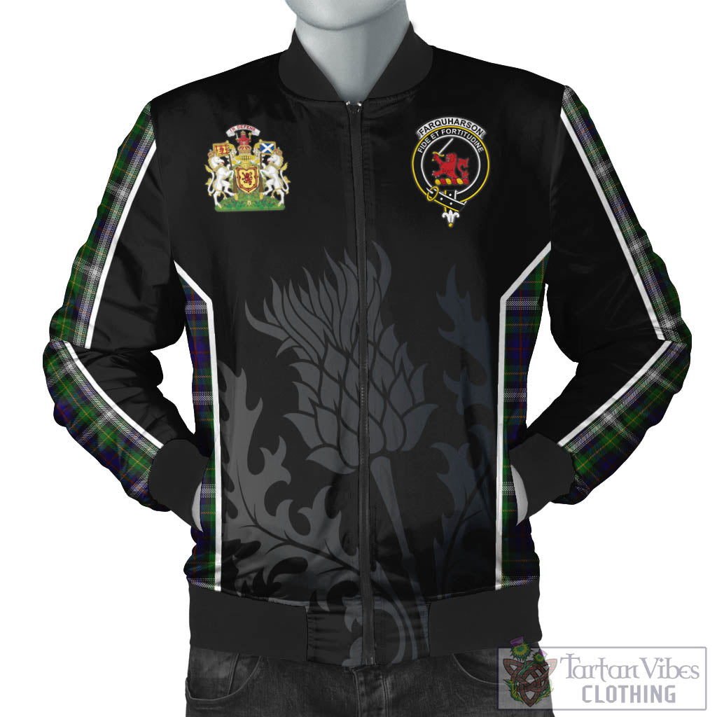 Tartan Vibes Clothing Farquharson Dress Tartan Bomber Jacket with Family Crest and Scottish Thistle Vibes Sport Style