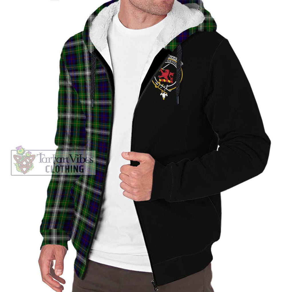 Farquharson Dress Tartan Sherpa Hoodie with Family Crest and Half Of Me Style Unisex S - Tartanvibesclothing Shop