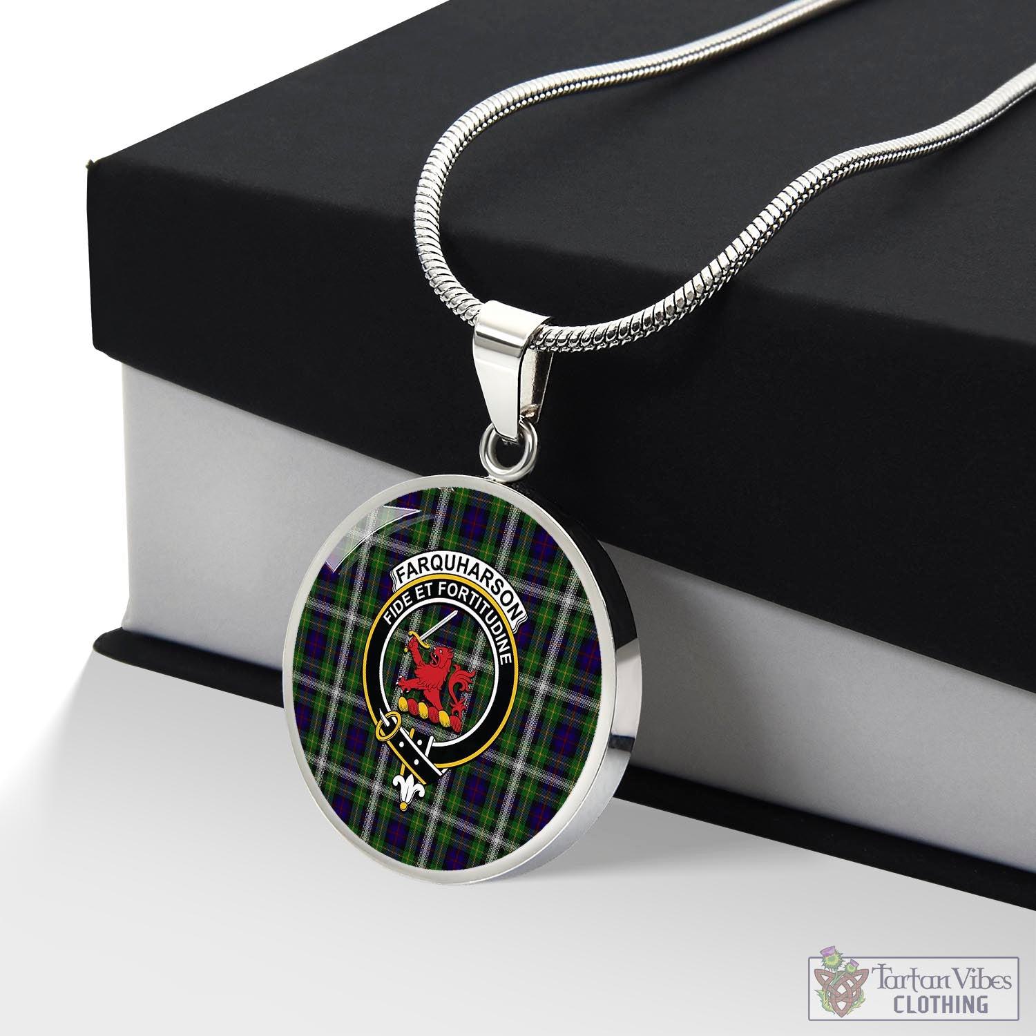 Tartan Vibes Clothing Farquharson Dress Tartan Circle Necklace with Family Crest