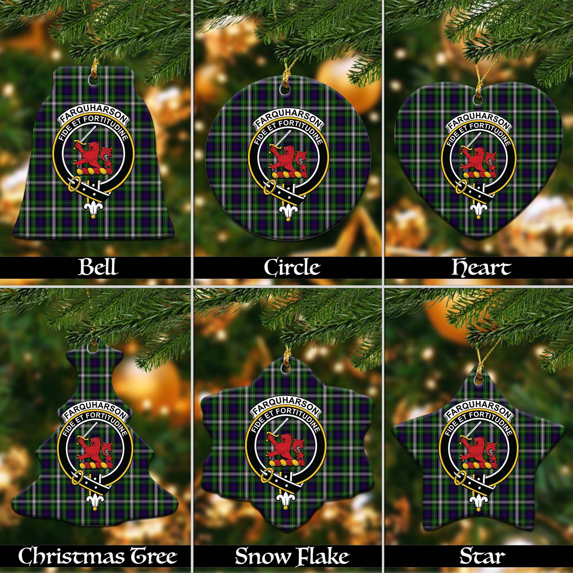 Farquharson Dress Tartan Christmas Ornaments with Family Crest - Tartanvibesclothing