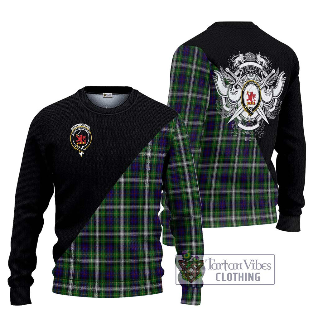 Farquharson Dress Tartan Knitted Sweater with Family Crest and Military Logo Style Unisex - Tartanvibesclothing Shop