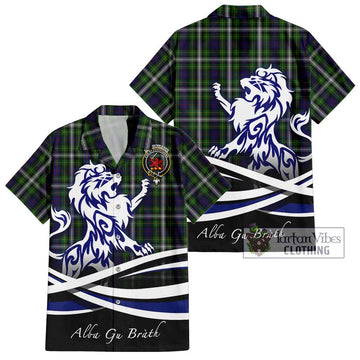 Farquharson Dress Tartan Short Sleeve Button Shirt with Alba Gu Brath Regal Lion Emblem