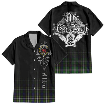 Farquharson Dress Tartan Short Sleeve Button Up Shirt Featuring Alba Gu Brath Family Crest Celtic Inspired