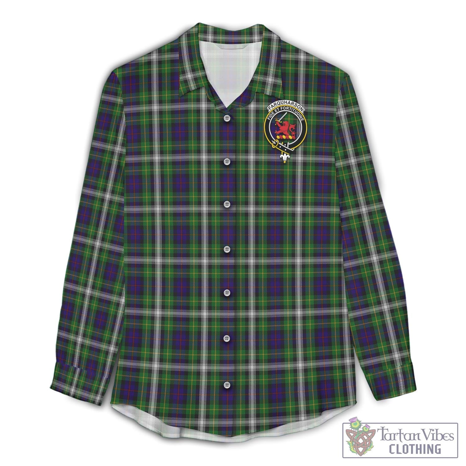 Tartan Vibes Clothing Farquharson Dress Tartan Womens Casual Shirt with Family Crest