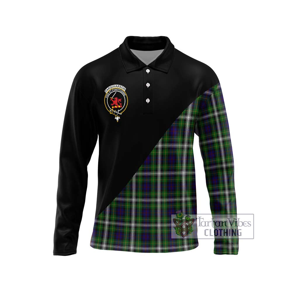 Farquharson Dress Tartan Long Sleeve Polo Shirt with Family Crest and Military Logo Style Unisex - Tartanvibesclothing Shop