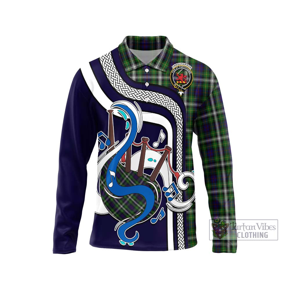 Tartan Vibes Clothing Farquharson Dress Tartan Long Sleeve Polo Shirt with Epic Bagpipe Style