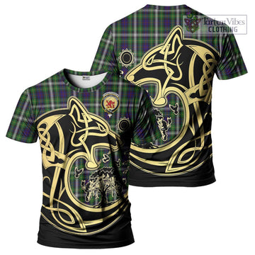 Farquharson Dress Tartan T-Shirt with Family Crest Celtic Wolf Style