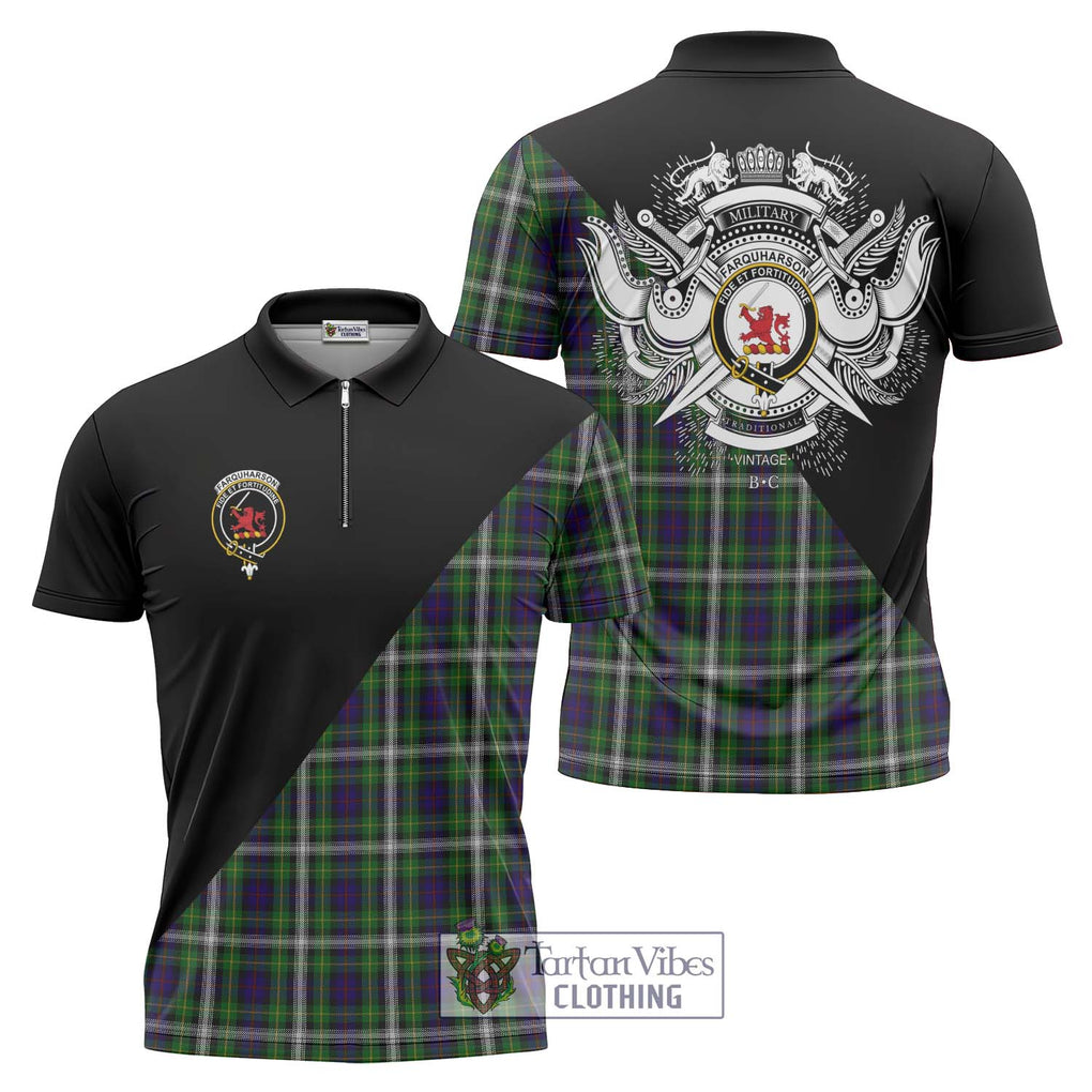 Farquharson Dress Tartan Zipper Polo Shirt with Family Crest and Military Logo Style Unisex - Tartanvibesclothing Shop