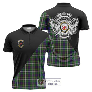 Farquharson Dress Tartan Zipper Polo Shirt with Family Crest and Military Logo Style