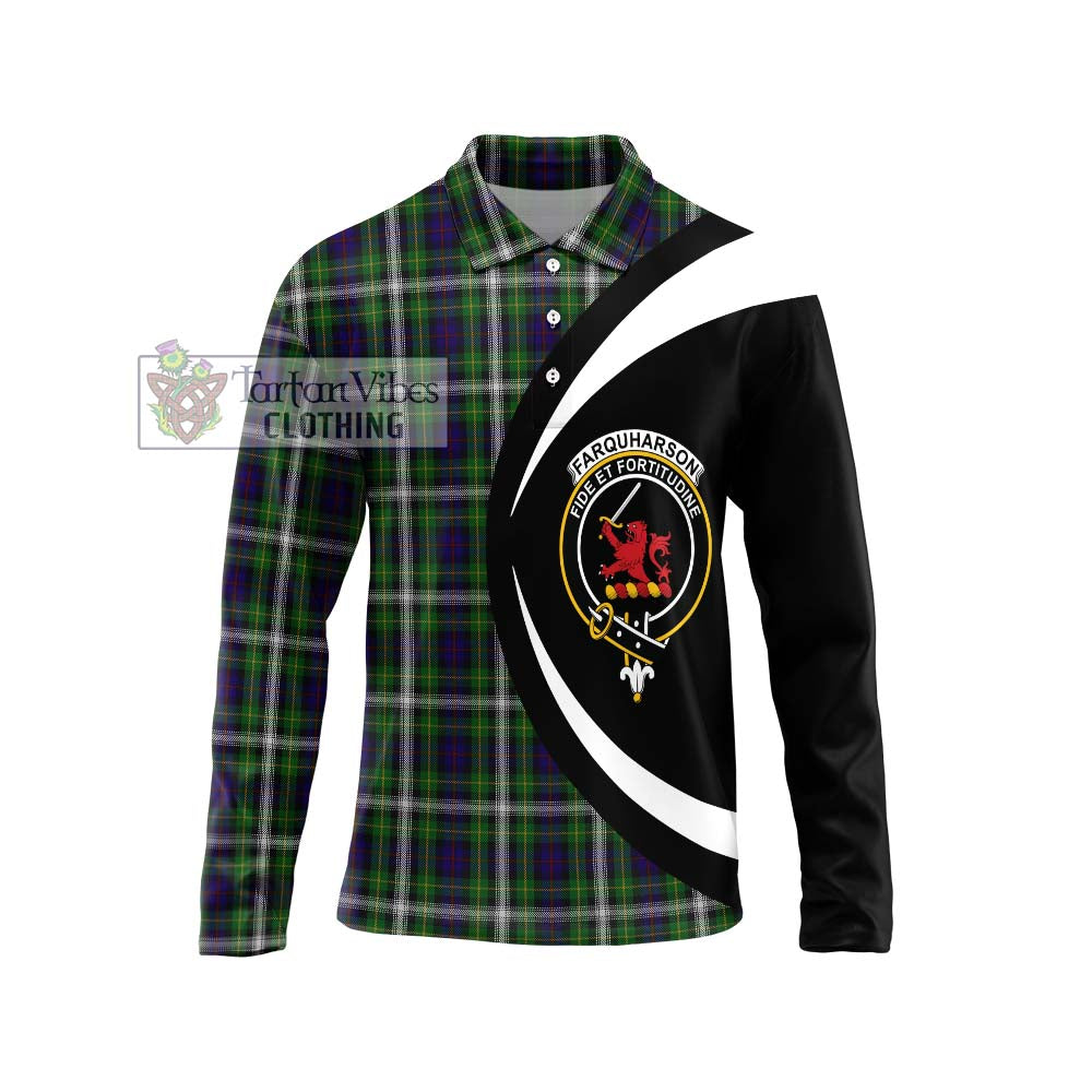 Farquharson Dress Tartan Long Sleeve Polo Shirt with Family Crest Circle Style Unisex - Tartan Vibes Clothing