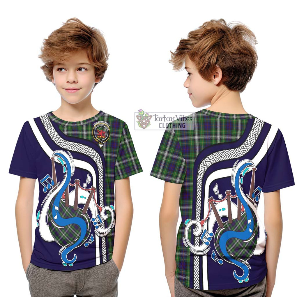 Tartan Vibes Clothing Farquharson Dress Tartan Kid T-Shirt with Epic Bagpipe Style