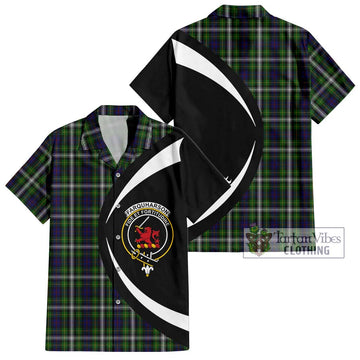 Farquharson Dress Tartan Short Sleeve Button Up with Family Crest Circle Style