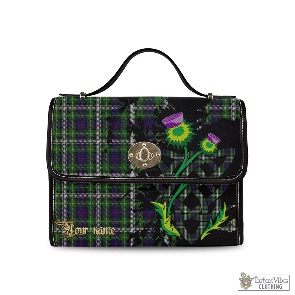 Tartan Vibes Clothing Farquharson Dress Tartan Waterproof Canvas Bag with Scotland Map and Thistle Celtic Accents