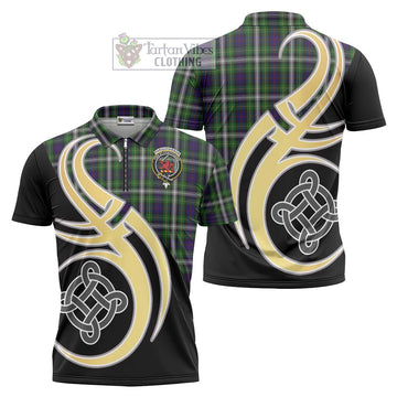 Farquharson Dress Tartan Zipper Polo Shirt with Family Crest and Celtic Symbol Style