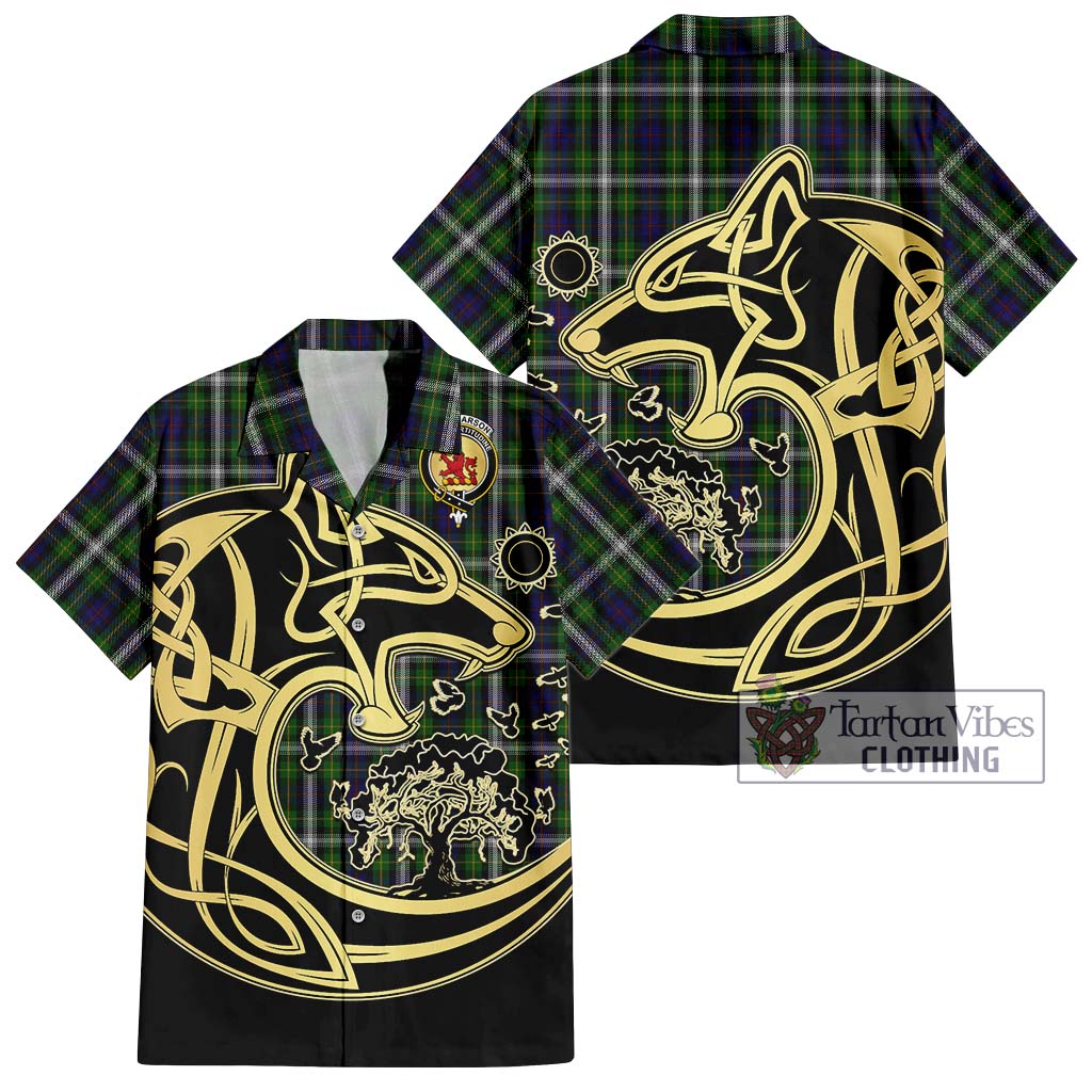 Tartan Vibes Clothing Farquharson Dress Tartan Short Sleeve Button Shirt with Family Crest Celtic Wolf Style