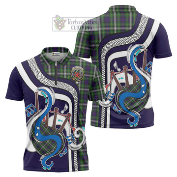 Farquharson Dress Tartan Zipper Polo Shirt with Epic Bagpipe Style